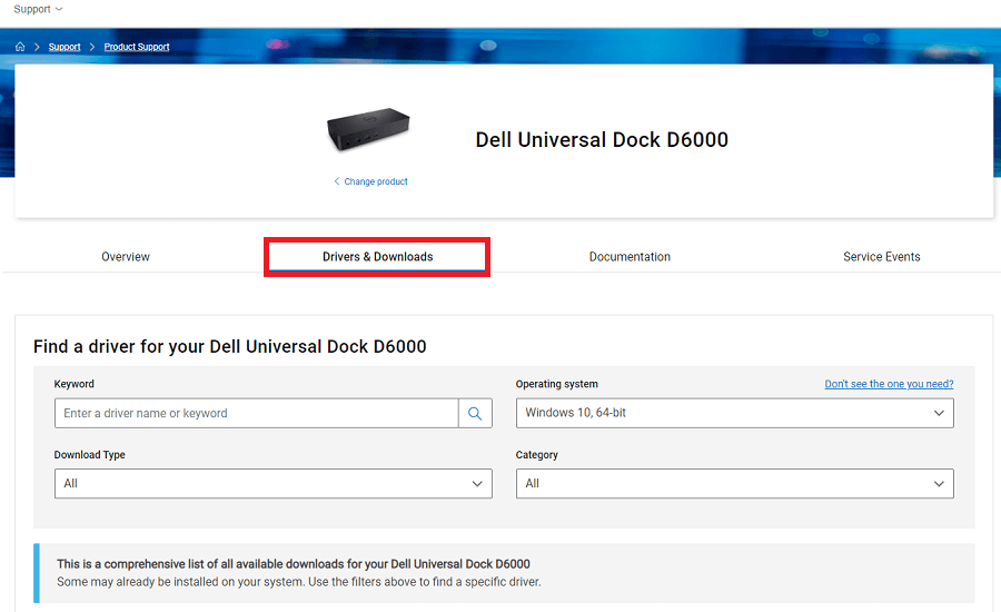 برنامج تشغيل Dell Universal Dock 6000