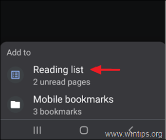  Списък за четене на Chrome в мобилни устройства