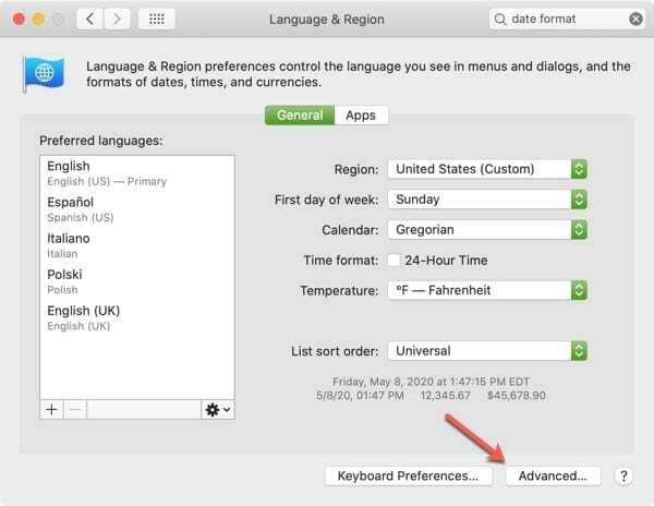 Idioma Região Avançado - Mac