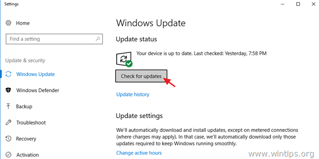 Windows 10 controlla l'aggiornamento