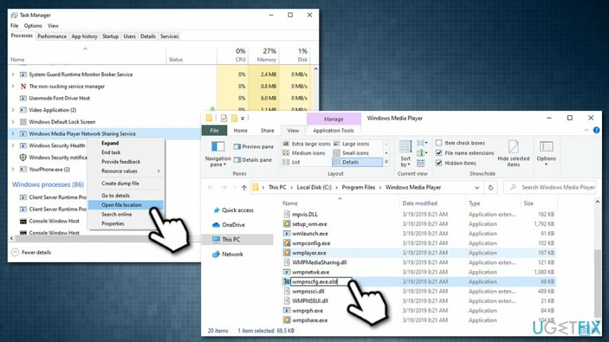 Atidarykite Task Manager Windows Media Player tinklo bendrinimo paslaugą