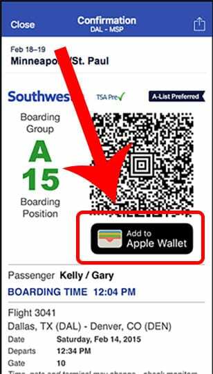 Apple Wallet įlaipinimo bilietas