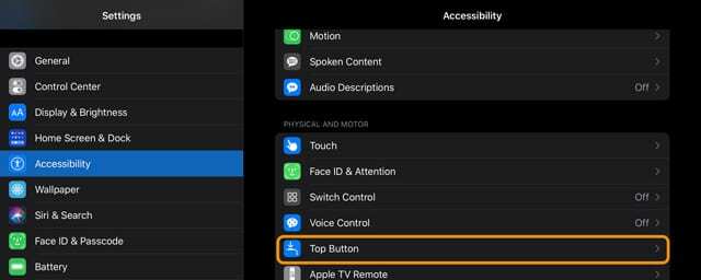 options d'accessibilité du bouton supérieur