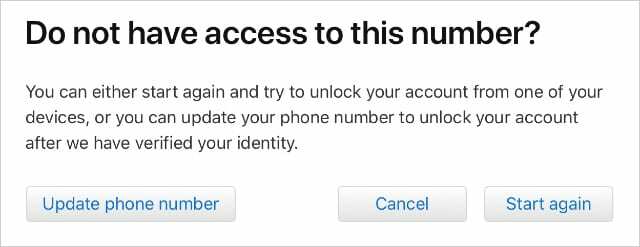 Option pour mettre à jour le numéro de téléphone si vous ne pouvez pas accéder à l'actuel sur le site Web iForgot