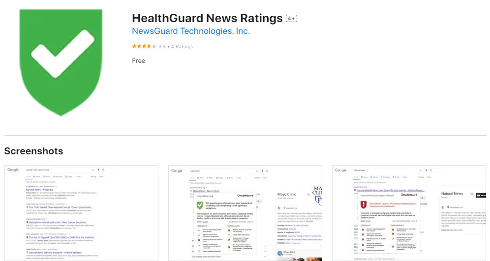 Razširitev HealthGuard News Ratings Safari pomaga pri preverjanju dejstev na spletnih novicah