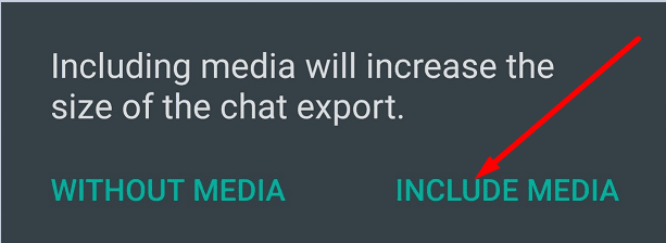 включете медиен чат за експортиране на WhatsApp
