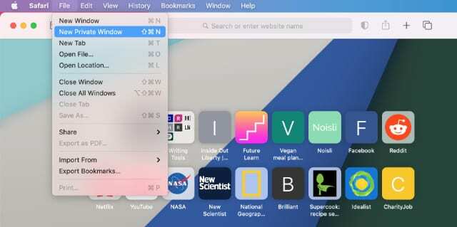 Nov meni Private Window v Safariju na Macu