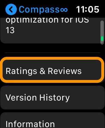 calificaciones y reseñas en la tienda de aplicaciones de Apple Watch