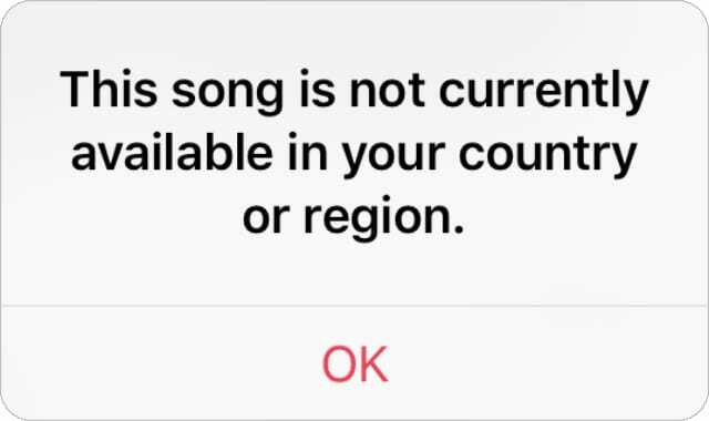 Dieser Song ist in Ihrem Land oder Ihrer Region nicht verfügbar Fehlermeldung