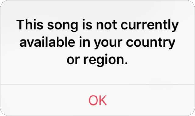 Mensaje de error de esta canción no está disponible en tu país o región