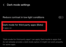 Üçüncü taraf uygulamalar için karanlık mod
