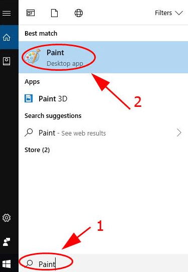 Otvorite Paint iz Windows pretraživanja