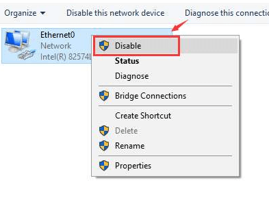 ネットワークアダプタを無効にする