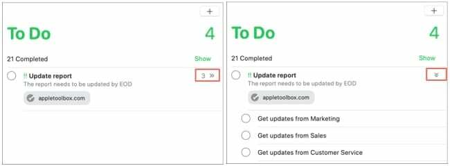 Розгорніть список піднагадувань-Mac