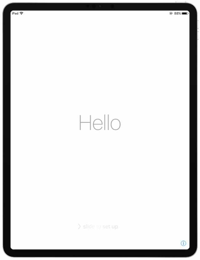 iPad Pro Hello iestatīšanas ekrāns