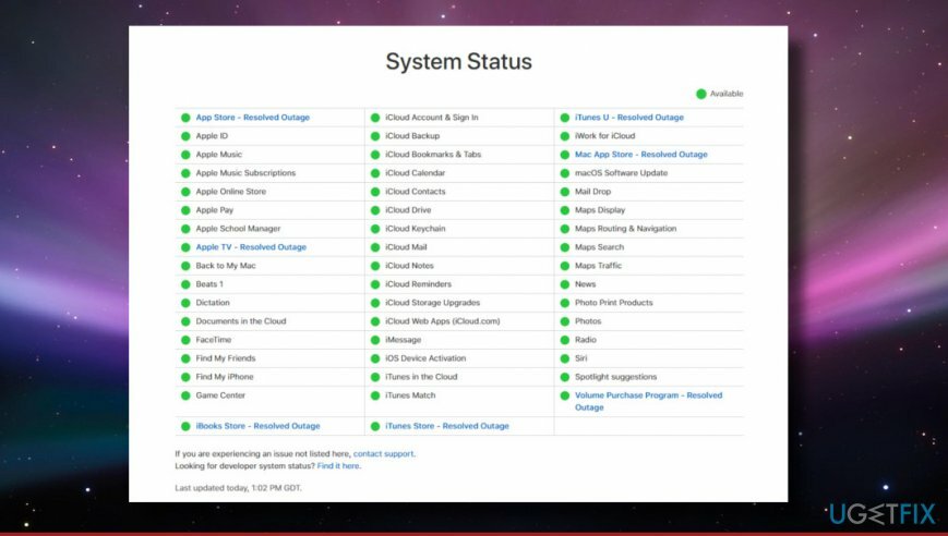 Проверить статус системы Apple