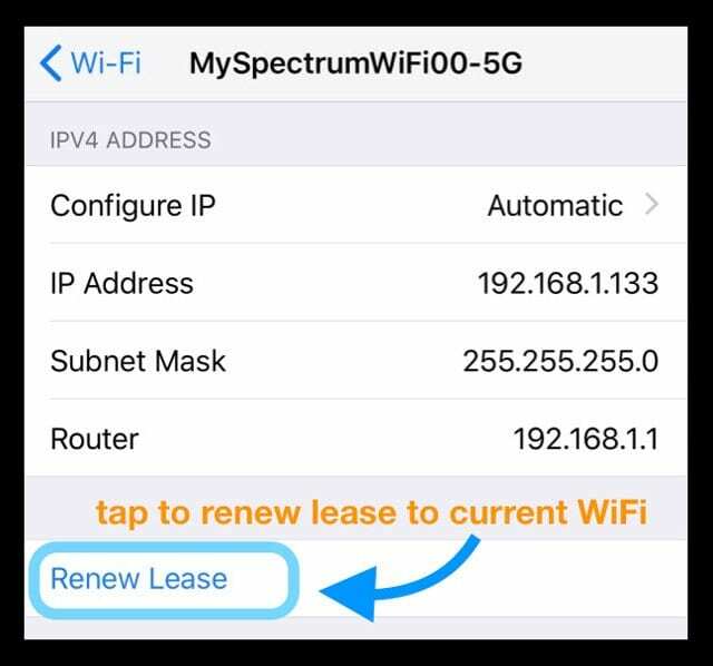 Поновити оренду налаштувань WiFi iPhone