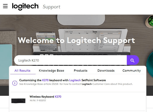Escriba Logitech K270 en la búsqueda