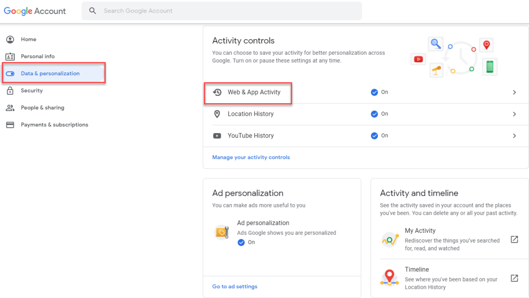 Web- en app-activiteit verwijderen uit Google-account 