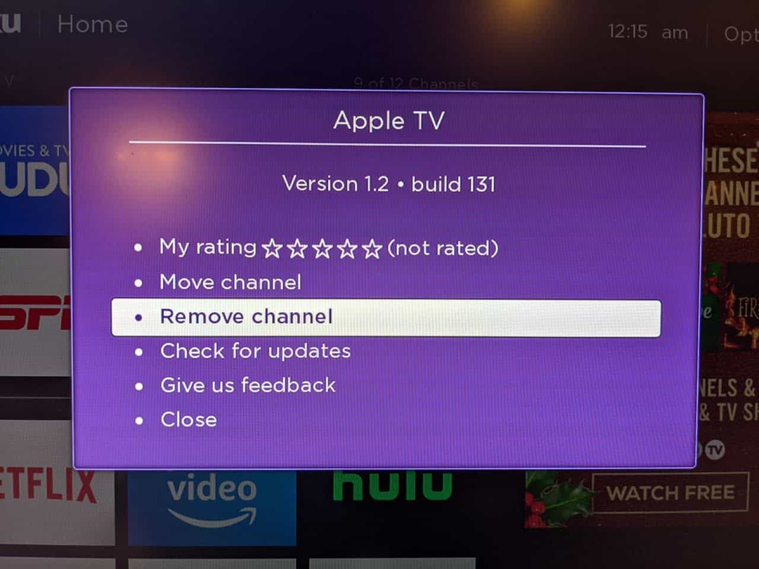 Roku2用のAppleTVアプリを削除します