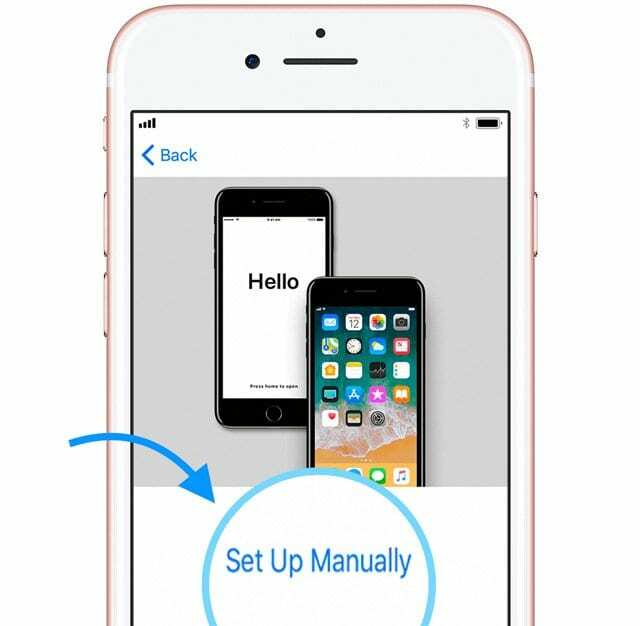 अगर आपके पास दूसरा iOS 12 या 11 डिवाइस नहीं है, तो मैन्युअल रूप से सेट अप करें पर टैप करें