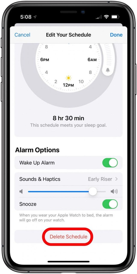 excluir configurações de hora de dormir do iphone