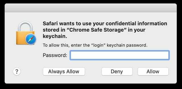 ļauj iCloud keychain saglabāt Chrome paroles un drošas uzglabāšanas informāciju