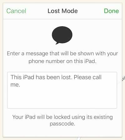 Unesite poruku za onoga tko pronađe vaš iPod touch ili iPad.