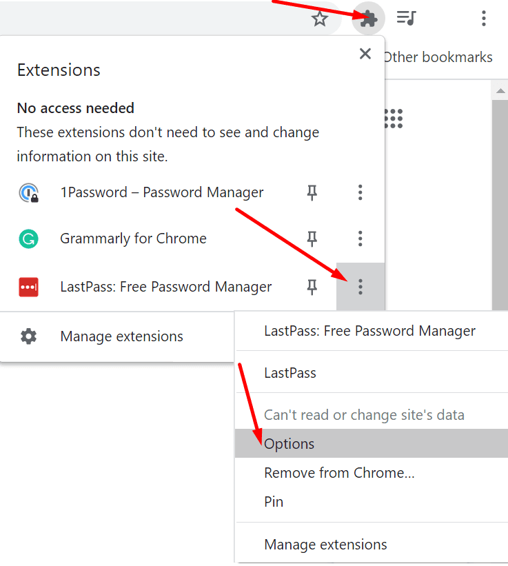 การตั้งค่าส่วนขยาย Lastpass