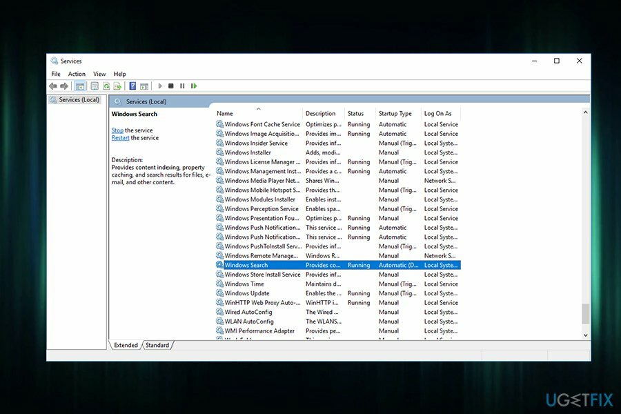 Kesalahan SearchProtocolHost.exe pastikan Pencarian Windows sedang berjalan