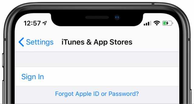 Tlačítko Přihlásit se iTunes a App Store z nastavení iPhone