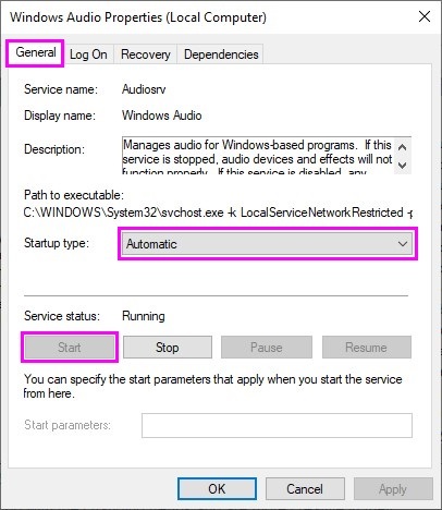 הפעלה אוטומטית של שירות האודיו של Windows בעת ההפעלה
