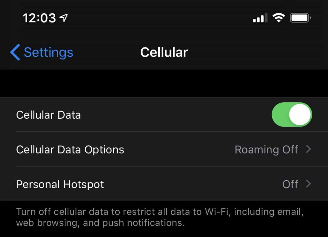 Données cellulaires de l'iPhone XS Max