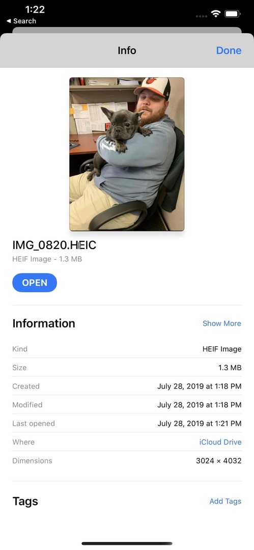 Afficher les métadonnées des photos dans iOS 13