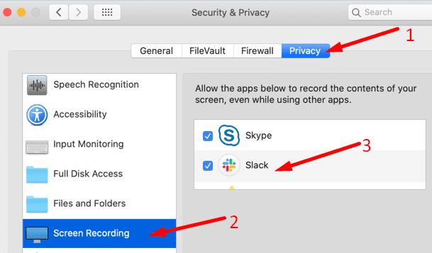 įgalinti ekrano įrašymą „slack MacOS“.