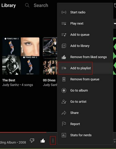 Ühe loo esitusloendi valik YouTube Music