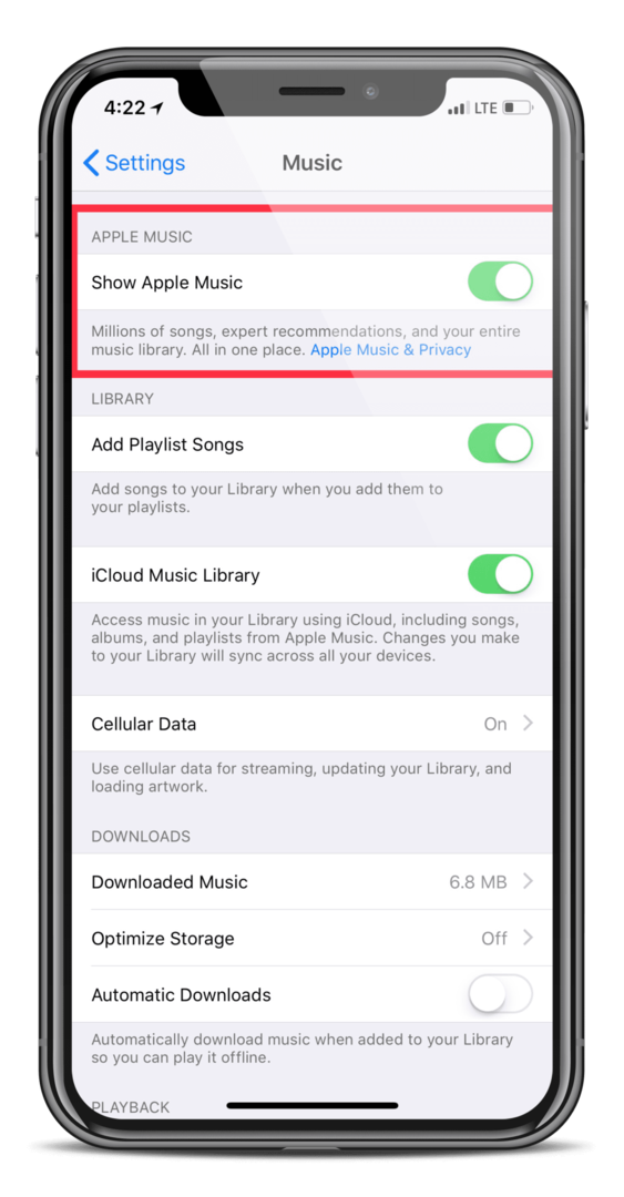 Matikan Tampilkan Apple Music