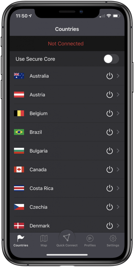 आईपैड के लिए मुफ्त वीपीएन: प्रोटॉन वीपीएन का मुफ्त मोड और सर्वर सूची दिखा रहा है