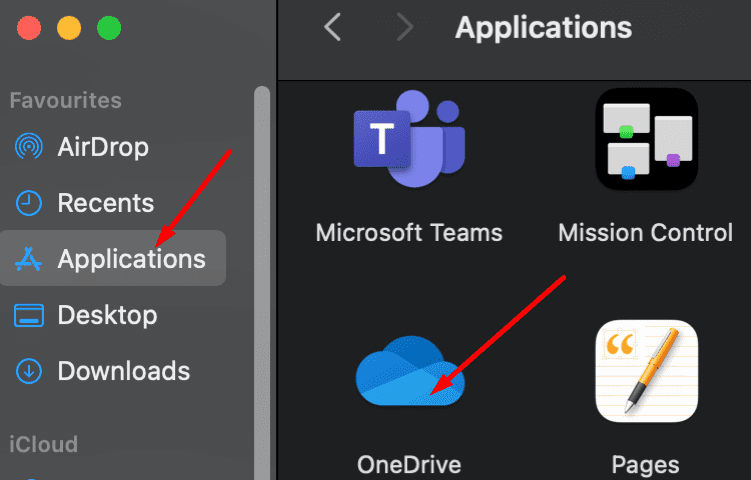 onedrive app applikationsmapp mac