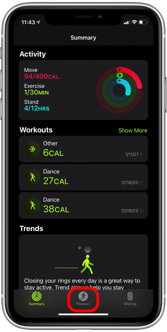 Tik onderaan op het tabblad Fitness+