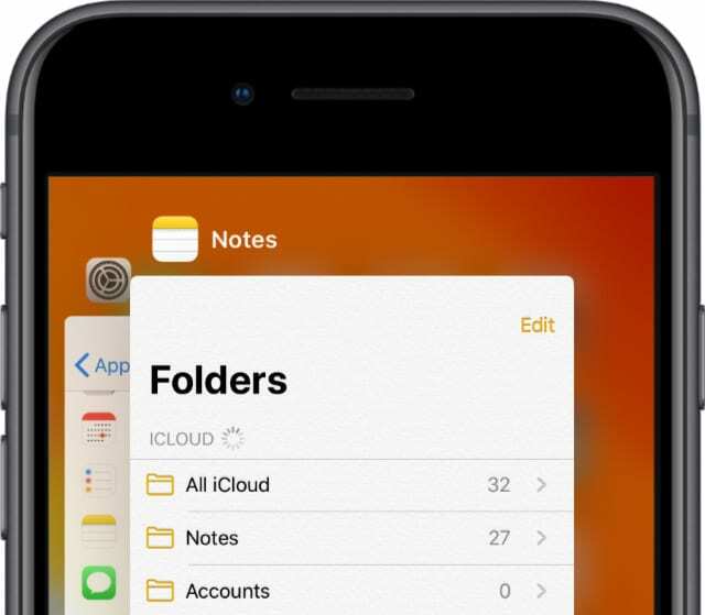 Aplicación de notas desde la vista App Switcher en iOS 13 en iPhone 8