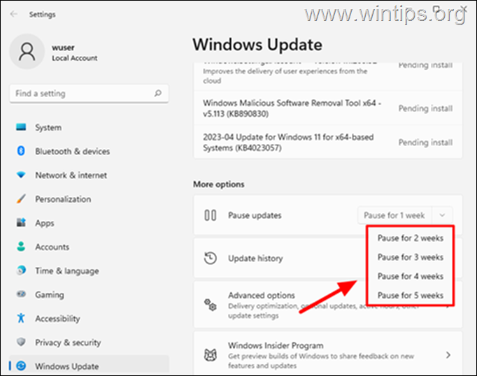 Come mettere in pausa gli aggiornamenti in Windows 11