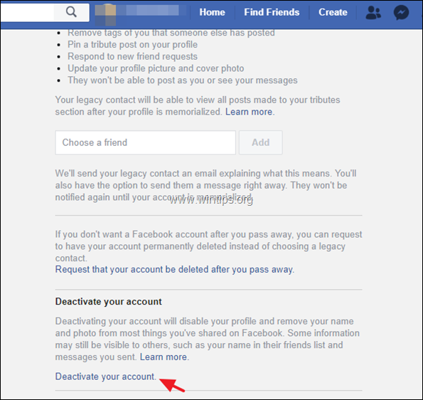 Come disattivare l'account Facebook