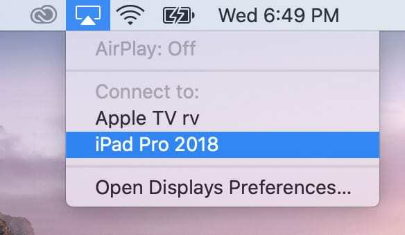 הפעל צדדית באמצעות AirPlay בחלק העליון של Mac