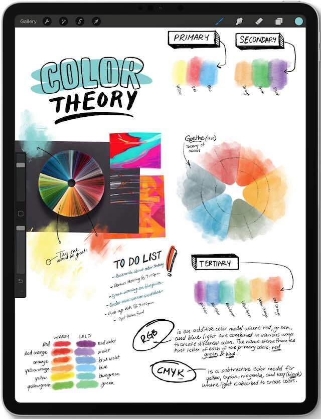 Цветные заметки на iPad, нарисованные Apple Pencil.