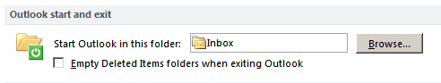 Opção de pasta de inicialização do Outlook 2010