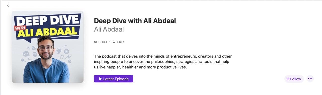 لقطة شاشة تعرض زر المتابعة على Apple podcasts لنظام التشغيل mac