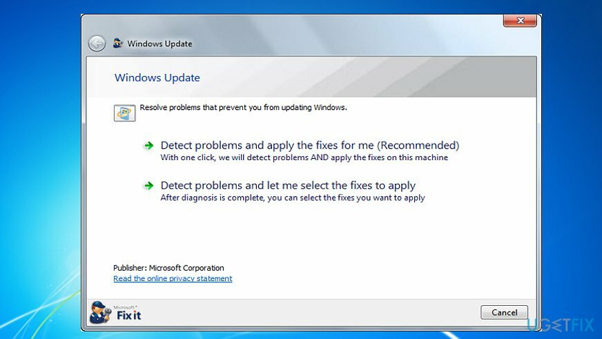 Запустите средство устранения неполадок Центра обновления Windows (инструмент Microsoft FixIt).