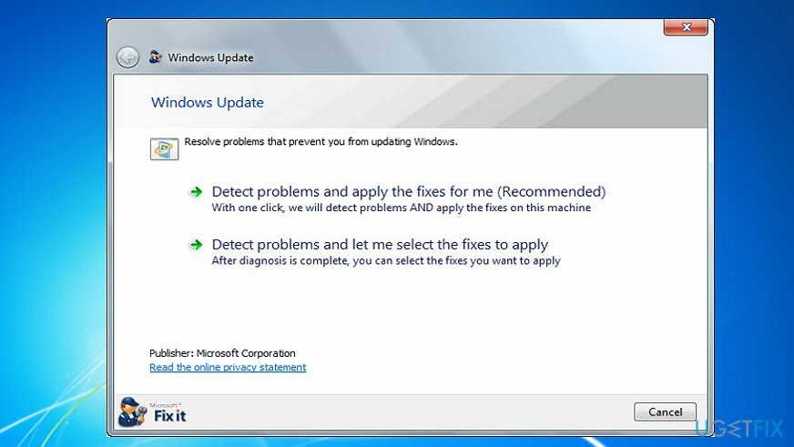 Стартирайте инструмента за отстраняване на неизправности в Windows Update (инструмент на Microsoft FixIt)