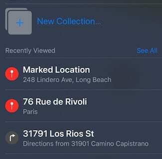 Apple რუქების კოლექციები iOS 13